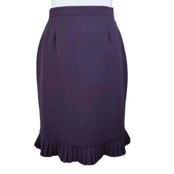 Vintage 80s Petite Skirt 10 Purple Pleated Ruffle Pink‎ Trim Trumpet Career Work - Picture 10 of 10